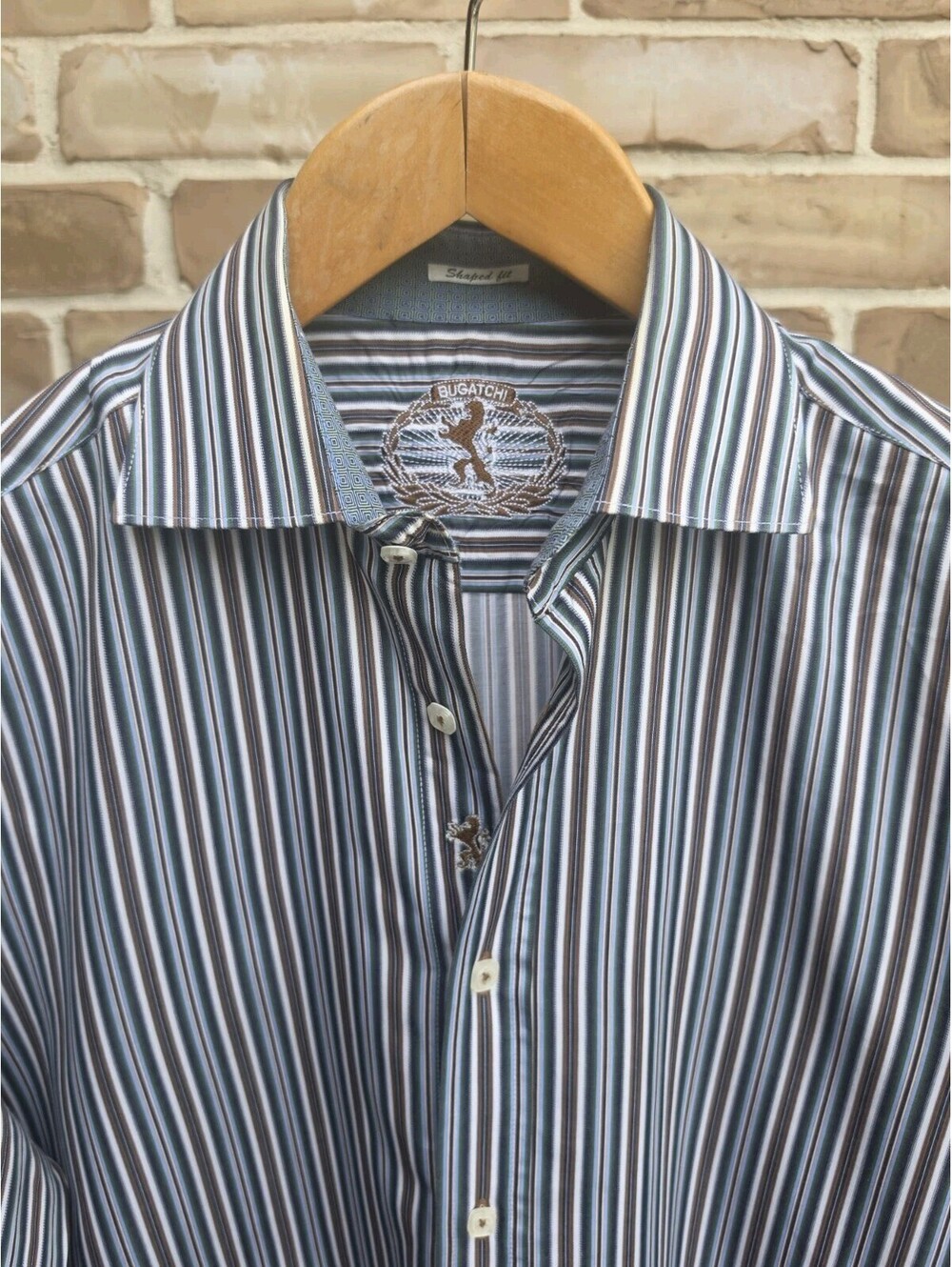 Bugatchi Shaped Fit Shirt Mens Large Multicolor Stripe Cotton Long Sleeve